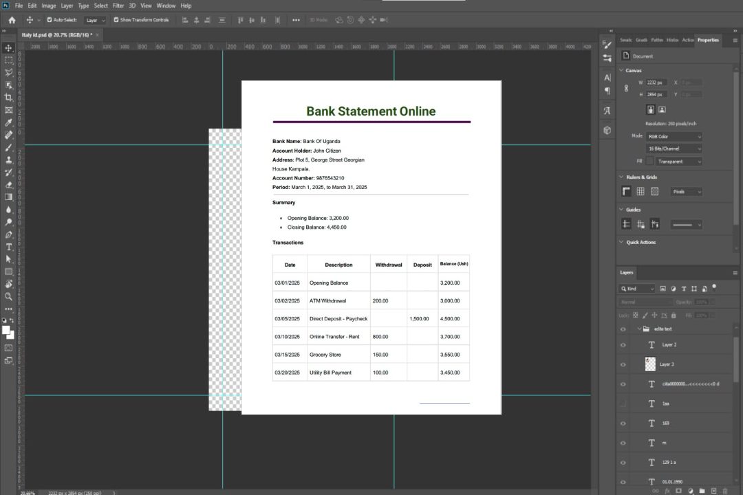 Relevé bancaire de la Banque ougandaise de l'Ouganda Modèle Word et PDF en ligne template